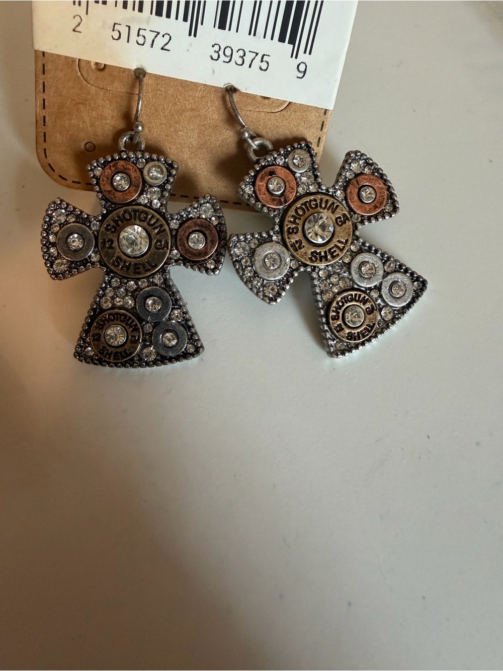 Rhinestone Cross Drop Earrings - Two-Tone Silver & Rose Gold